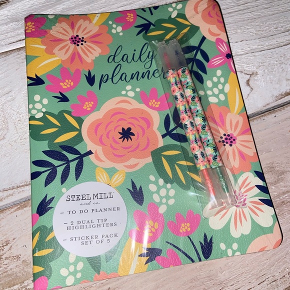 Steel Mill Daily To Do Planner | 2 Dual Tip Highlighters | NEW Sealed - Picture 2 of 4